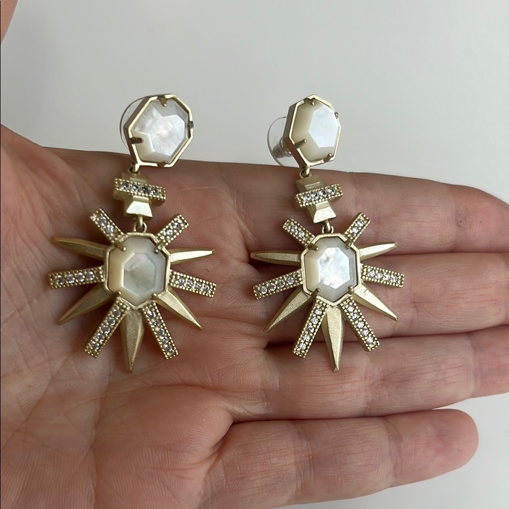 Kendra Scott Gold and Mother of Pearl Starburst Drop Earrings